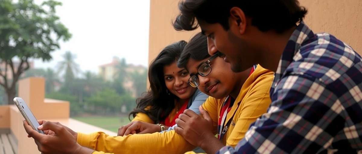 Punjagutta Pioneers - Social Gameplay Experience Indian friends gathered around a phone playing Punjagutta Pioneers together